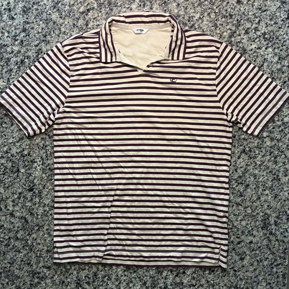 Cambridge Striped Short Sleeve Polo Shirt Men's Size Medium Burgundy Cream